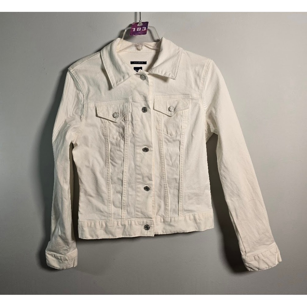 Gap Womens Denim Jacket White Stretch Cotton Trucker Casual Classic Neutral Sz M